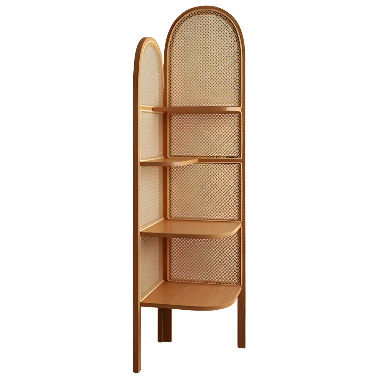 Closed Back 4 Shelves Curved Rattan Corner Bookcase Image - 2