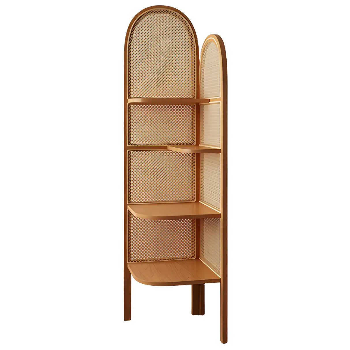 Closed Back 4 Shelves Curved Rattan Corner Bookcase Image - 7
