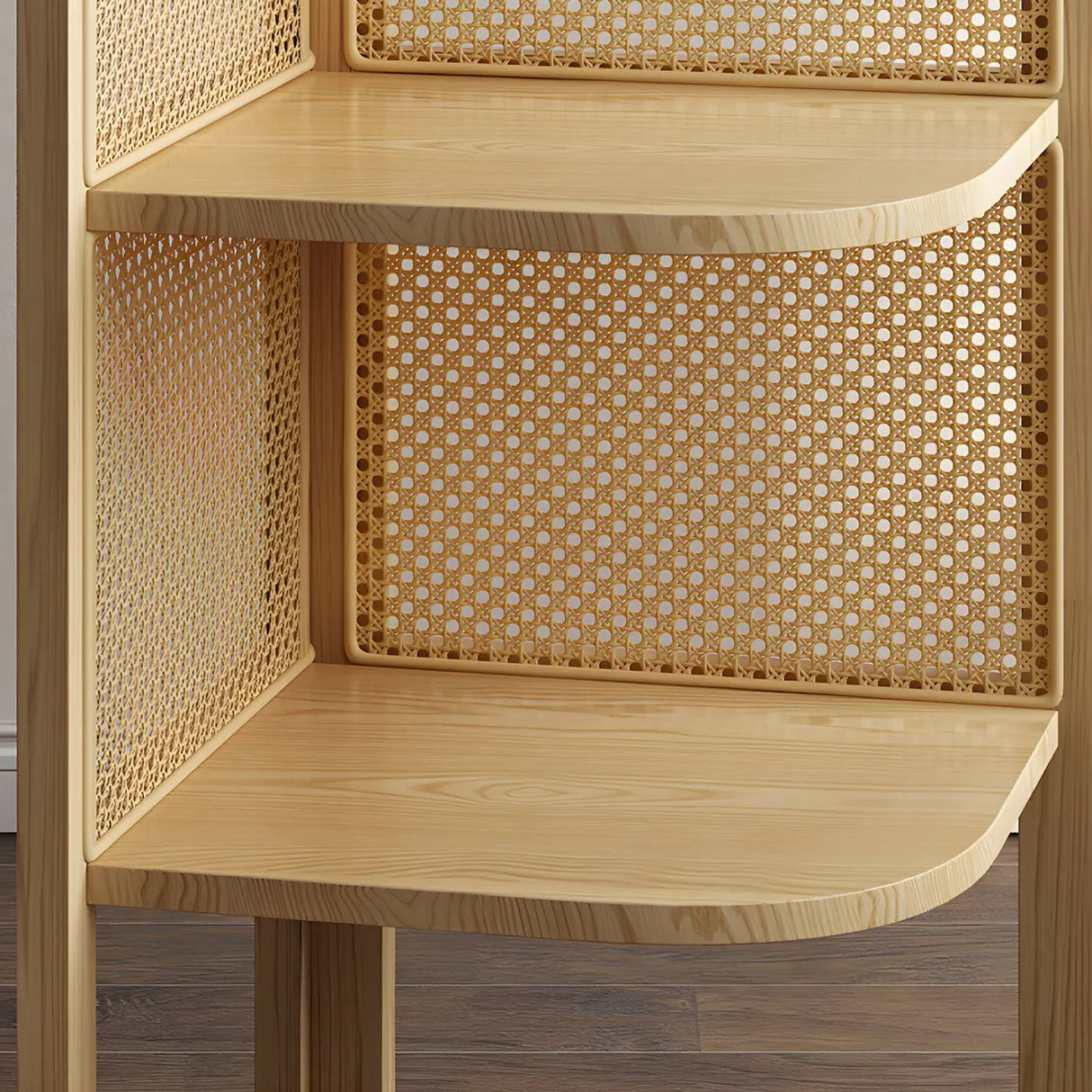 Closed Back 4 Shelves Curved Rattan Corner Bookcase Image - 9