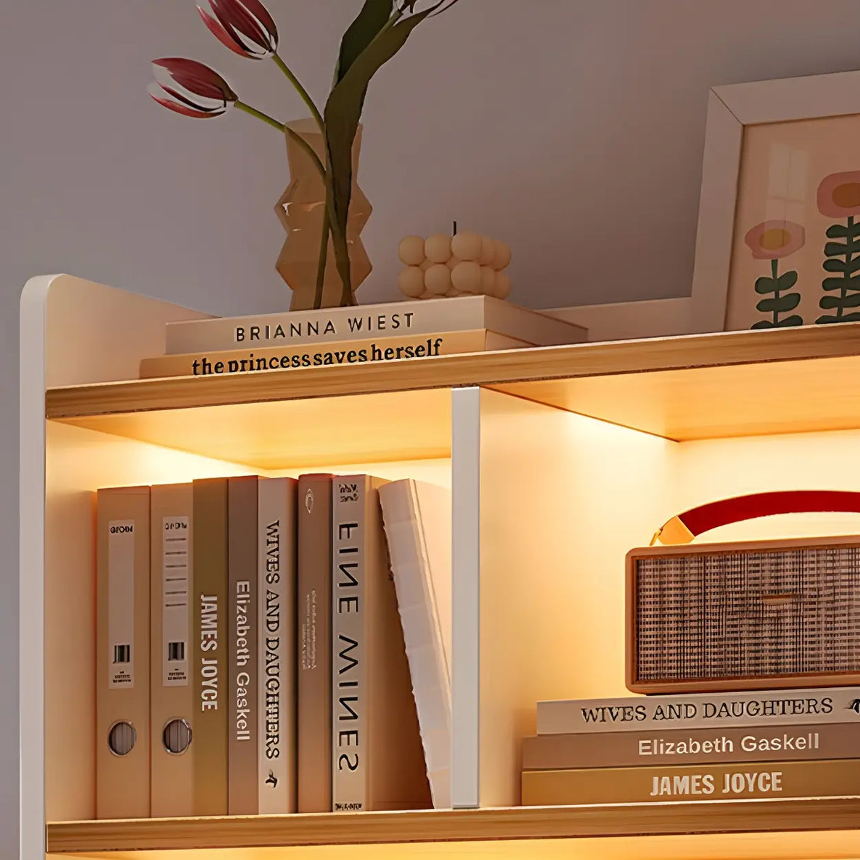 Closed Back Vertical Rustic Wooden Storage Bookcase Image - 12