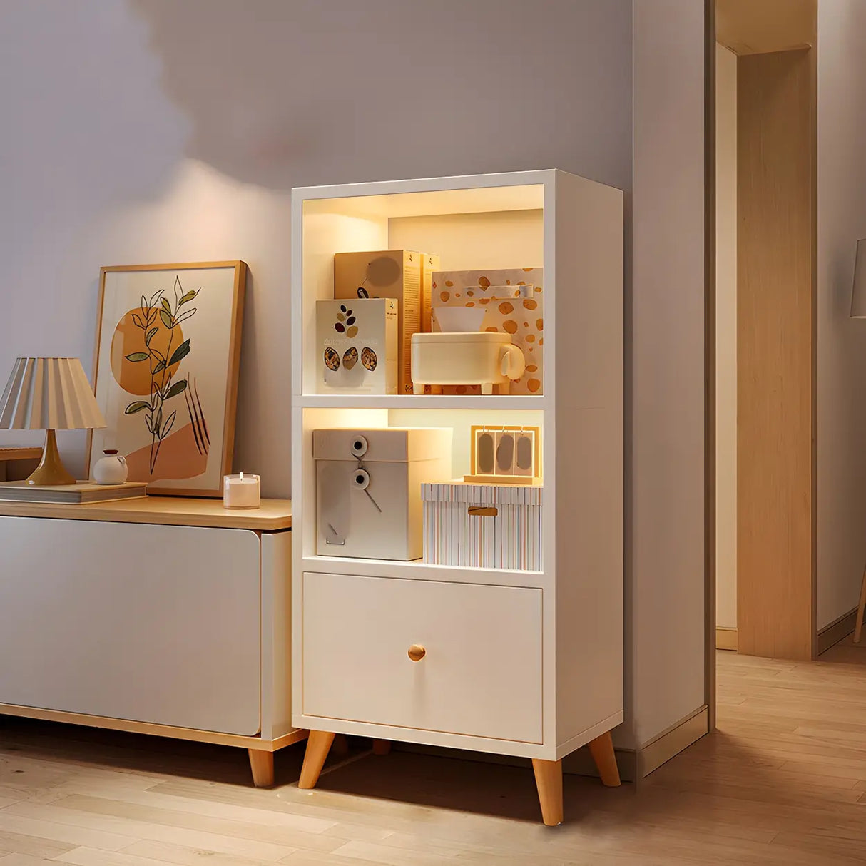 Closed Back Vertical Rustic Wooden Storage Bookcase Image - 13