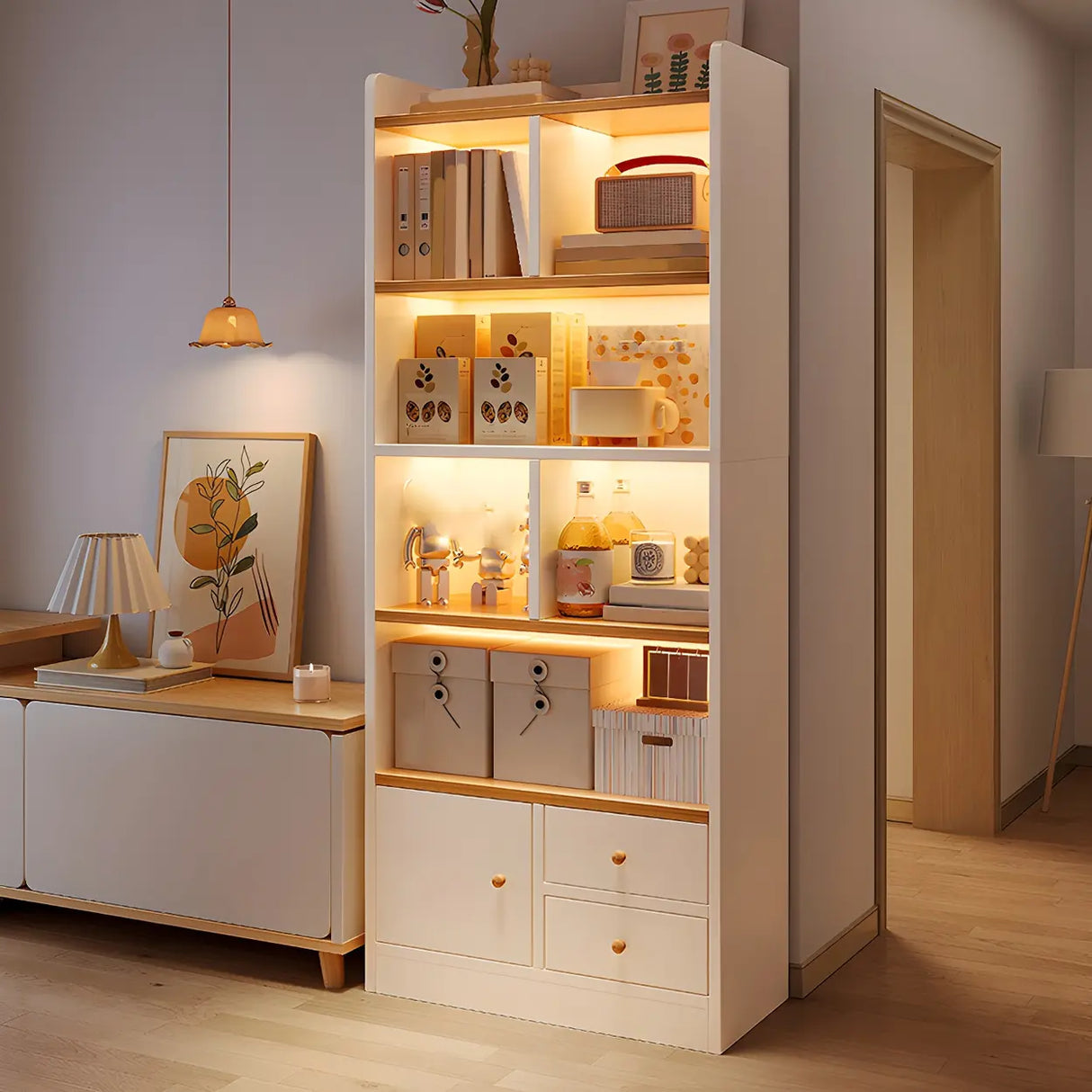 Closed Back Vertical Rustic Wooden Storage Bookcase Image - 1