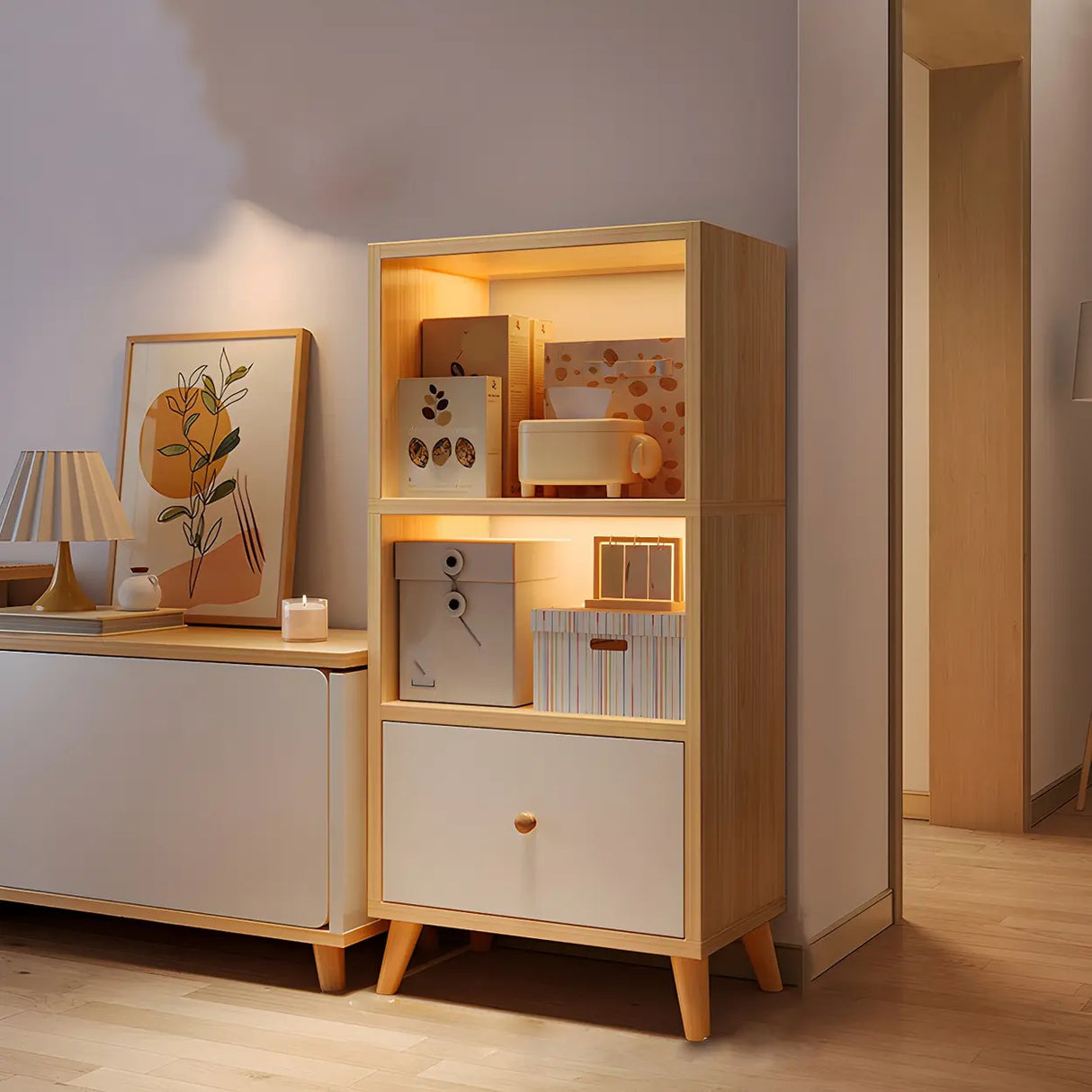 Closed Back Vertical Rustic Wooden Storage Bookcase Image - 14