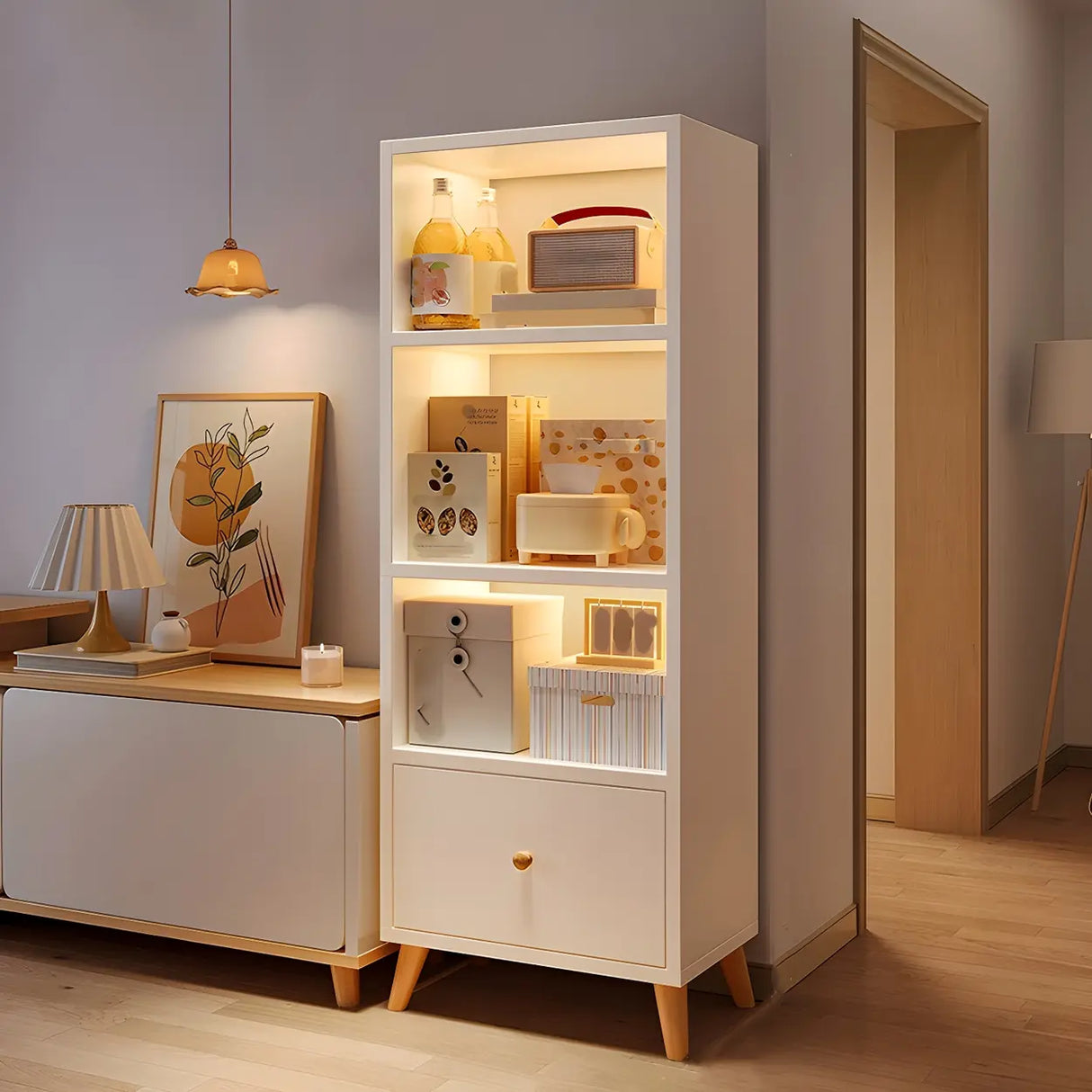 Closed Back Vertical Rustic Wooden Storage Bookcase Image - 2