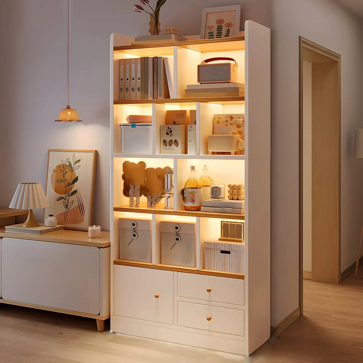 Closed Back Vertical Rustic Wooden Storage Bookcase Image - 19