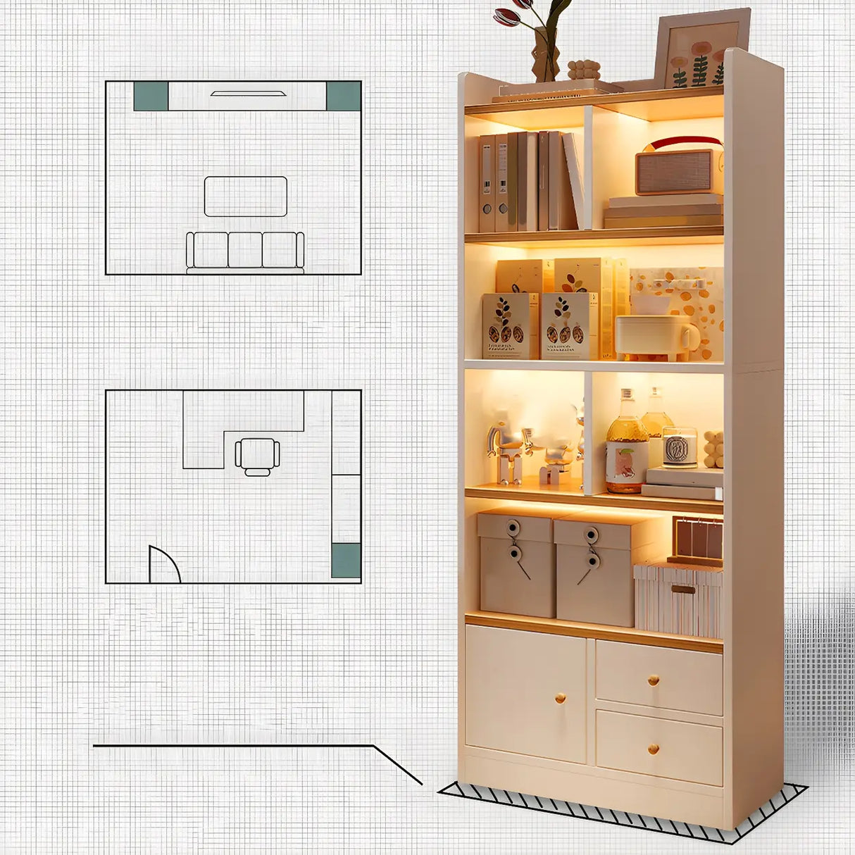 Closed Back Vertical Rustic Wooden Storage Bookcase Image - 4