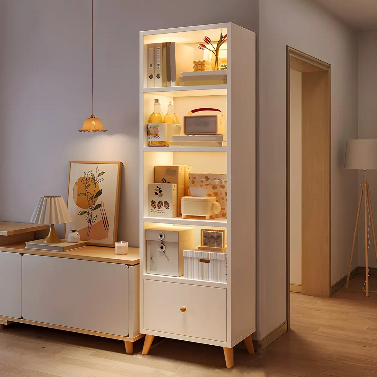 Closed Back Vertical Rustic Wooden Storage Bookcase Image - 8