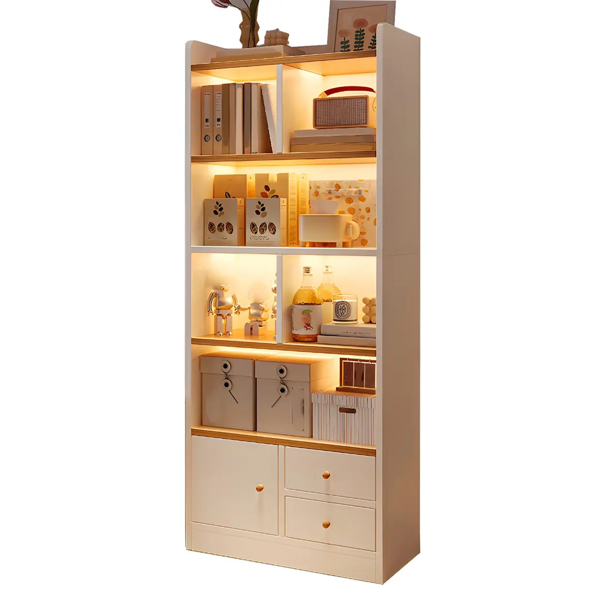 Closed Back Vertical Rustic Wooden Storage Bookcase Image - 9