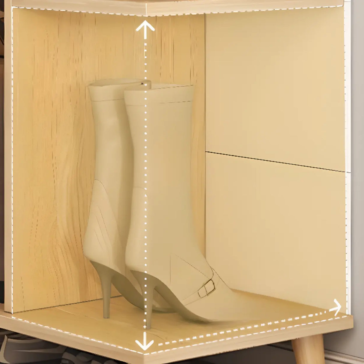 Closed Back Wood Entryway Beige Large Shoe Cabinet Image - 24