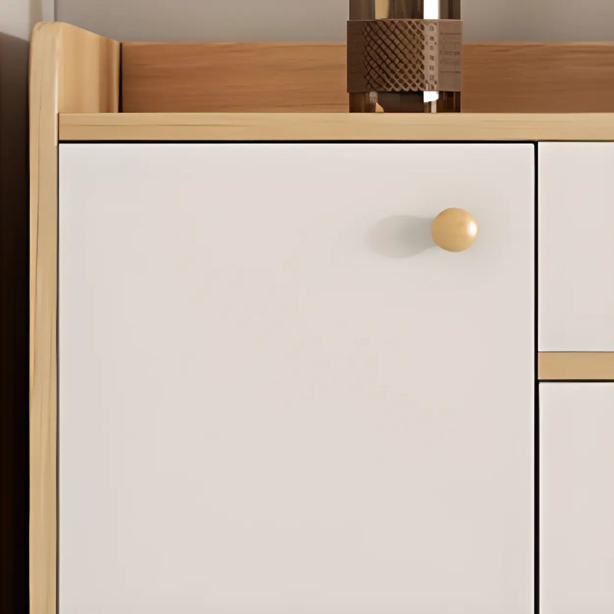 Closed Back Wood Entryway Beige Large Shoe Cabinet Image - 25