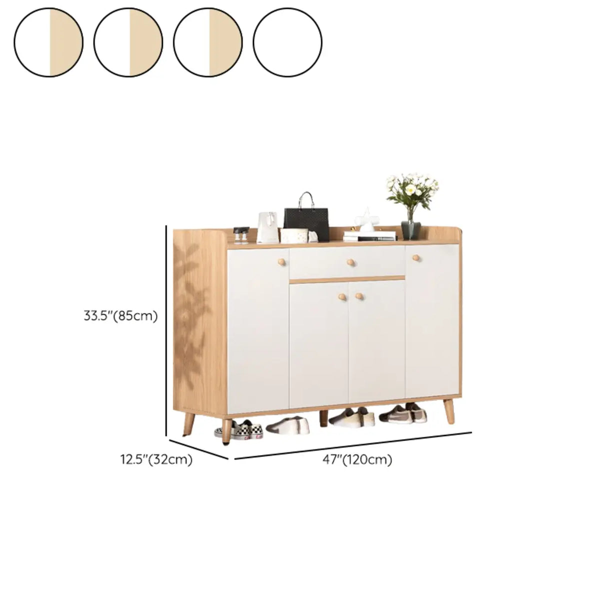 Closed Back Wood Entryway Beige Large Shoe Cabinet Image - 40