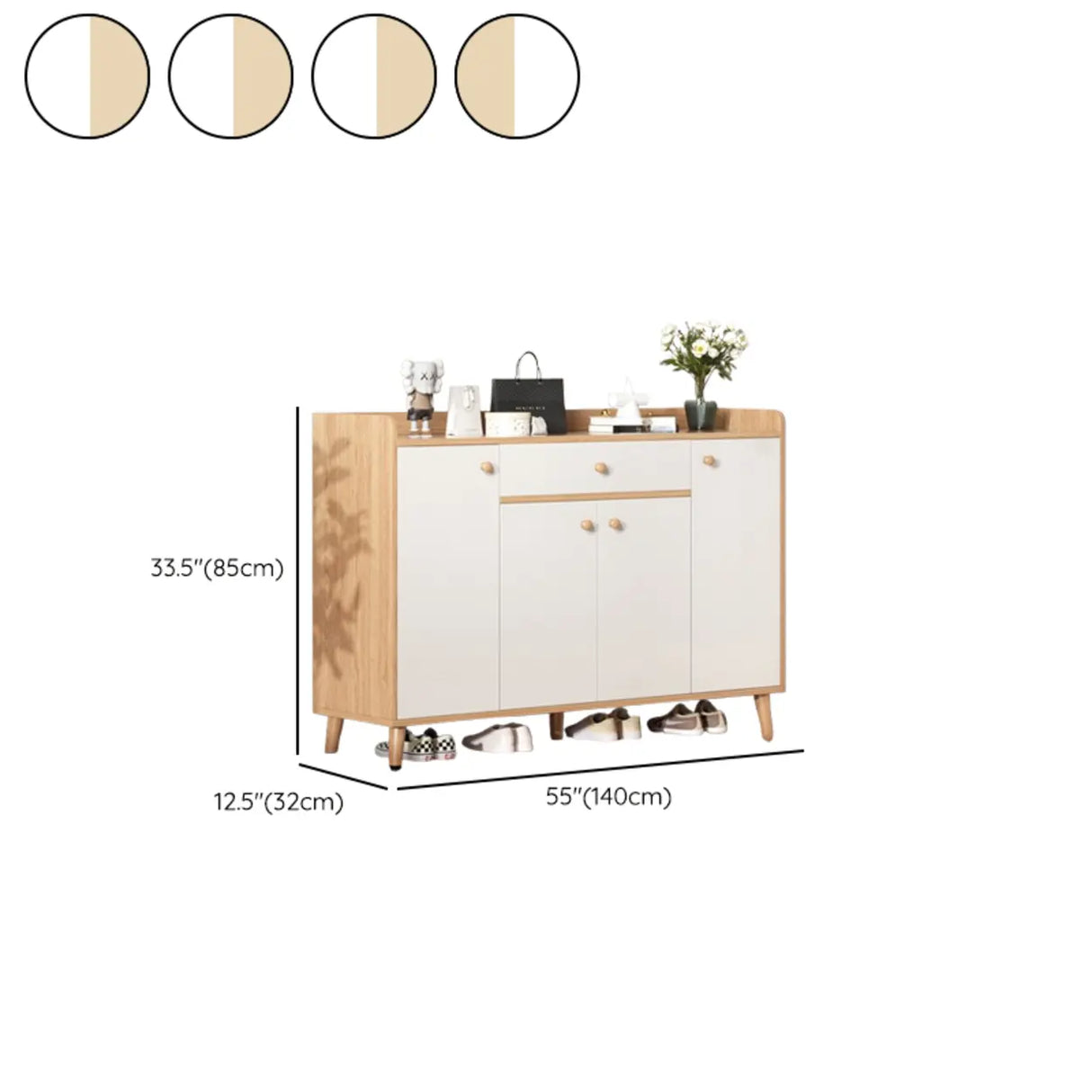 Closed Back Wood Entryway Beige Large Shoe Cabinet Image - 41