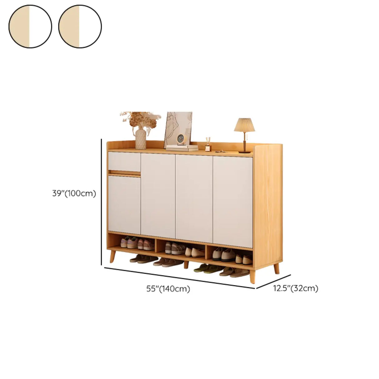 Closed Back Wood Entryway Beige Large Shoe Cabinet Image - 42