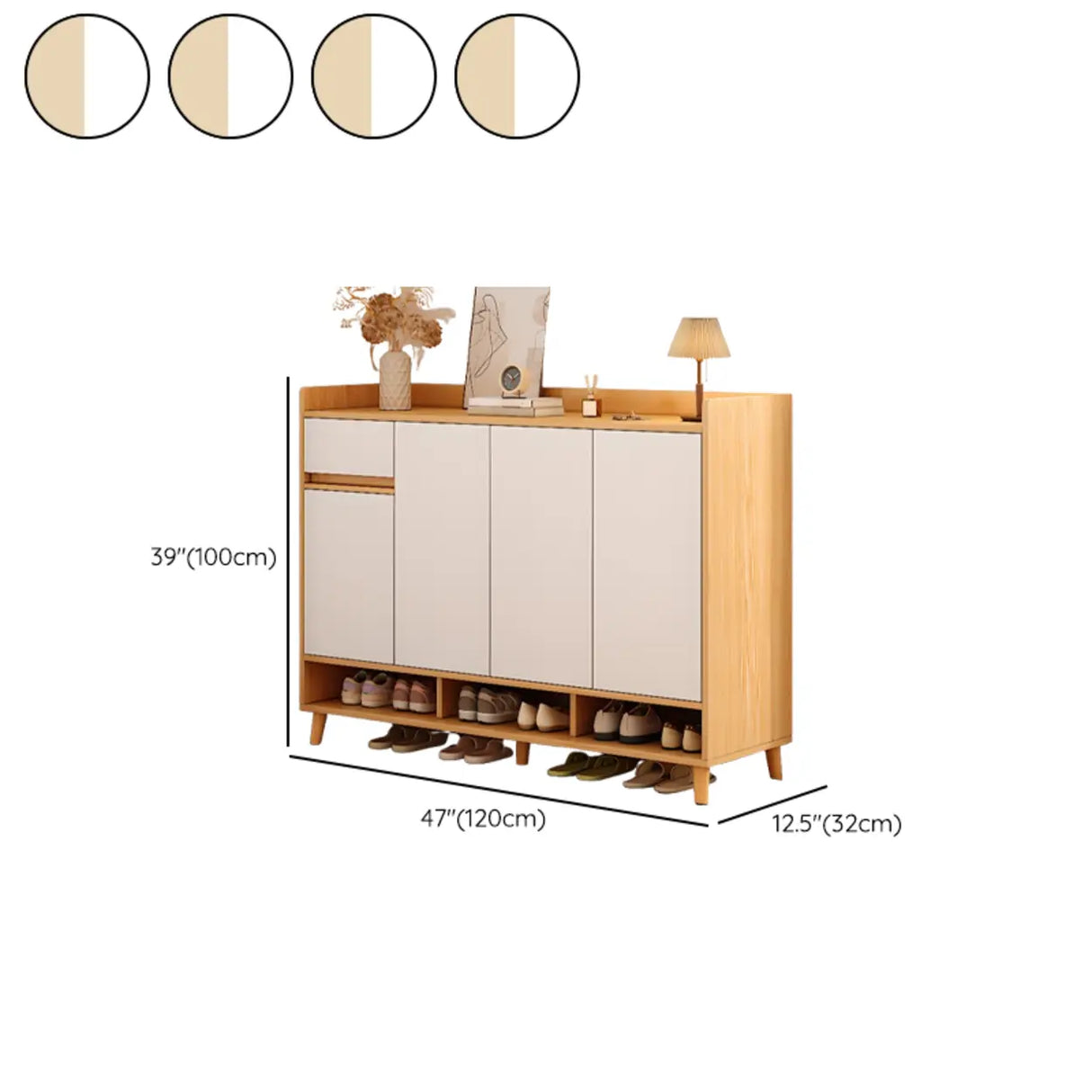 Closed Back Wood Entryway Beige Large Shoe Cabinet Image - 43