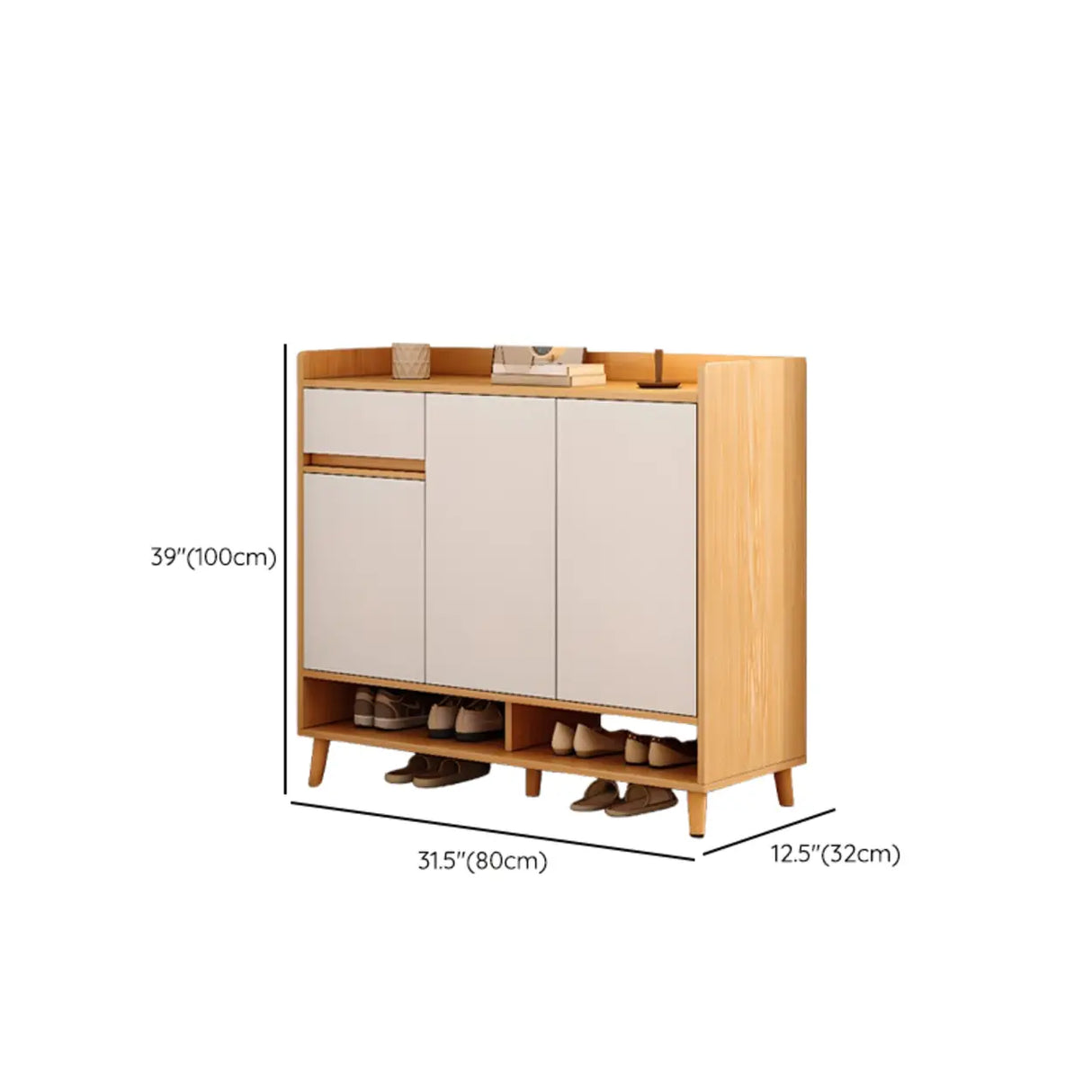 Closed Back Wood Entryway Beige Large Shoe Cabinet Image - 44