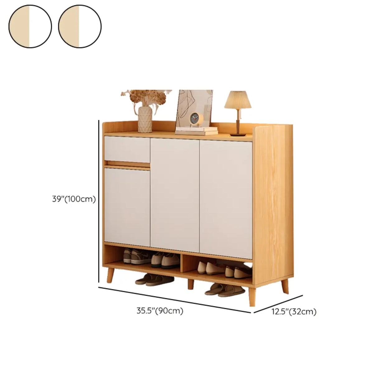 Closed Back Wood Entryway Beige Large Shoe Cabinet Image - 45