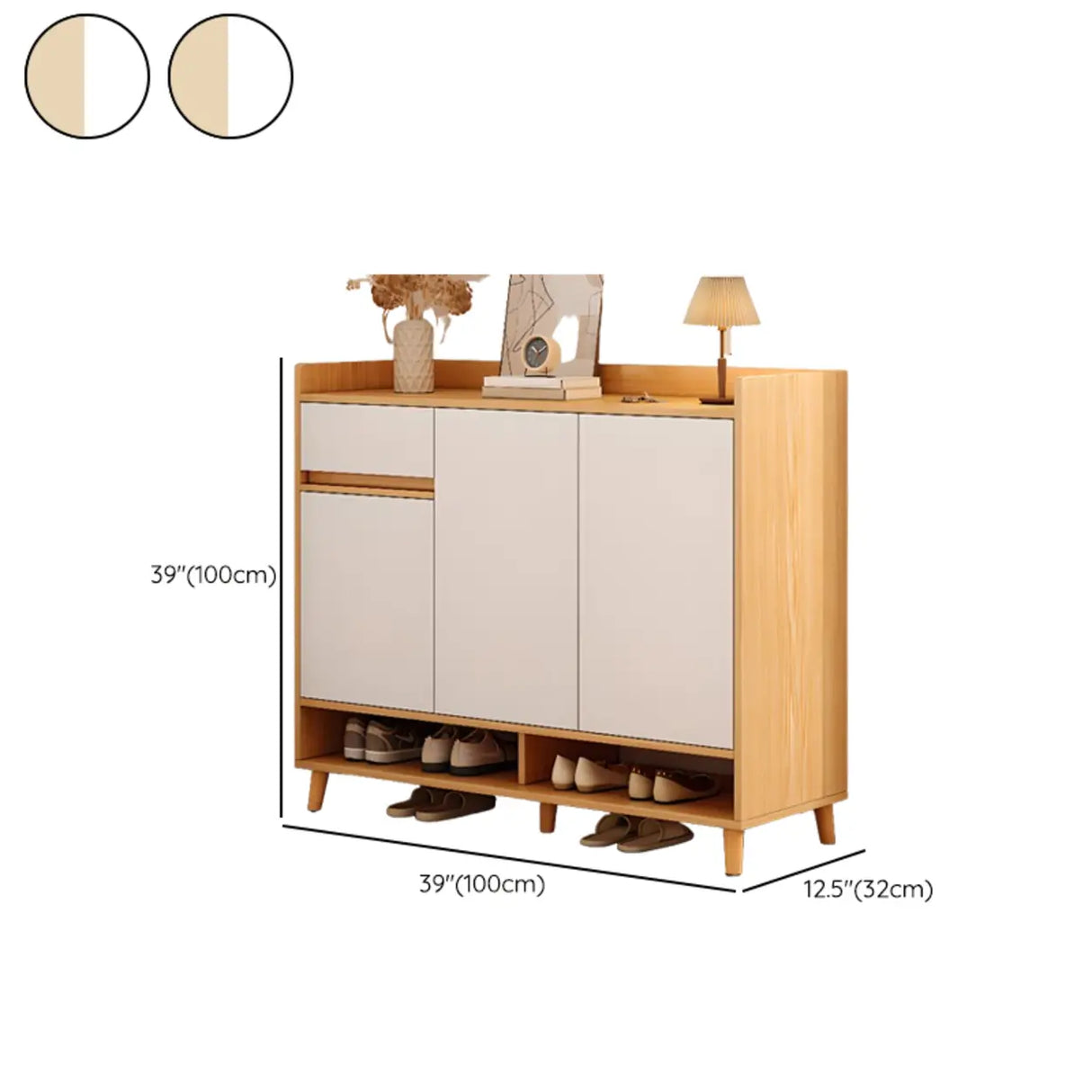 Closed Back Wood Entryway Beige Large Shoe Cabinet Image - 46