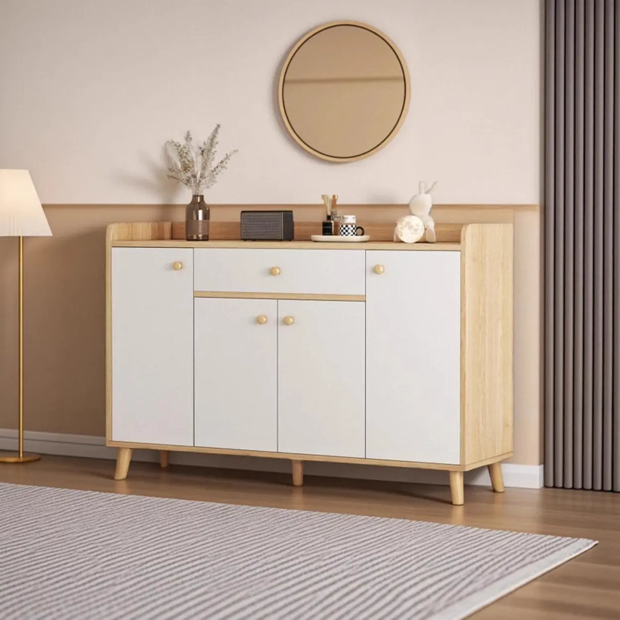 Closed Back Wood Entryway Beige Large Shoe Cabinet Image - 7