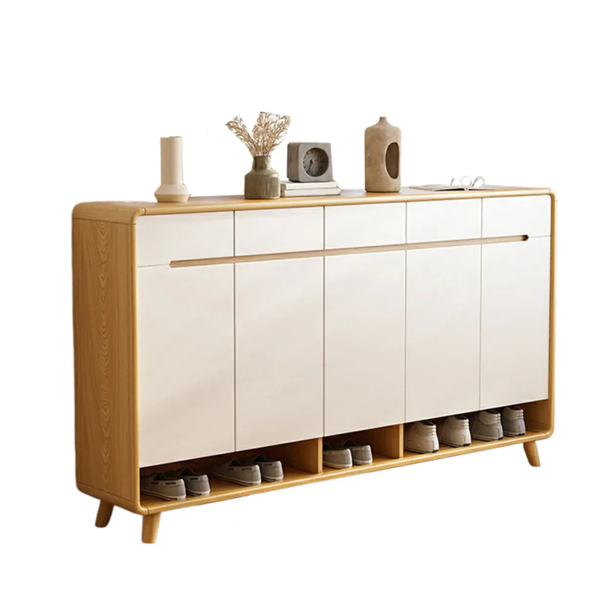 Closed Back Wood Hallway Oak Shoe Storage with Drawers Image - 10