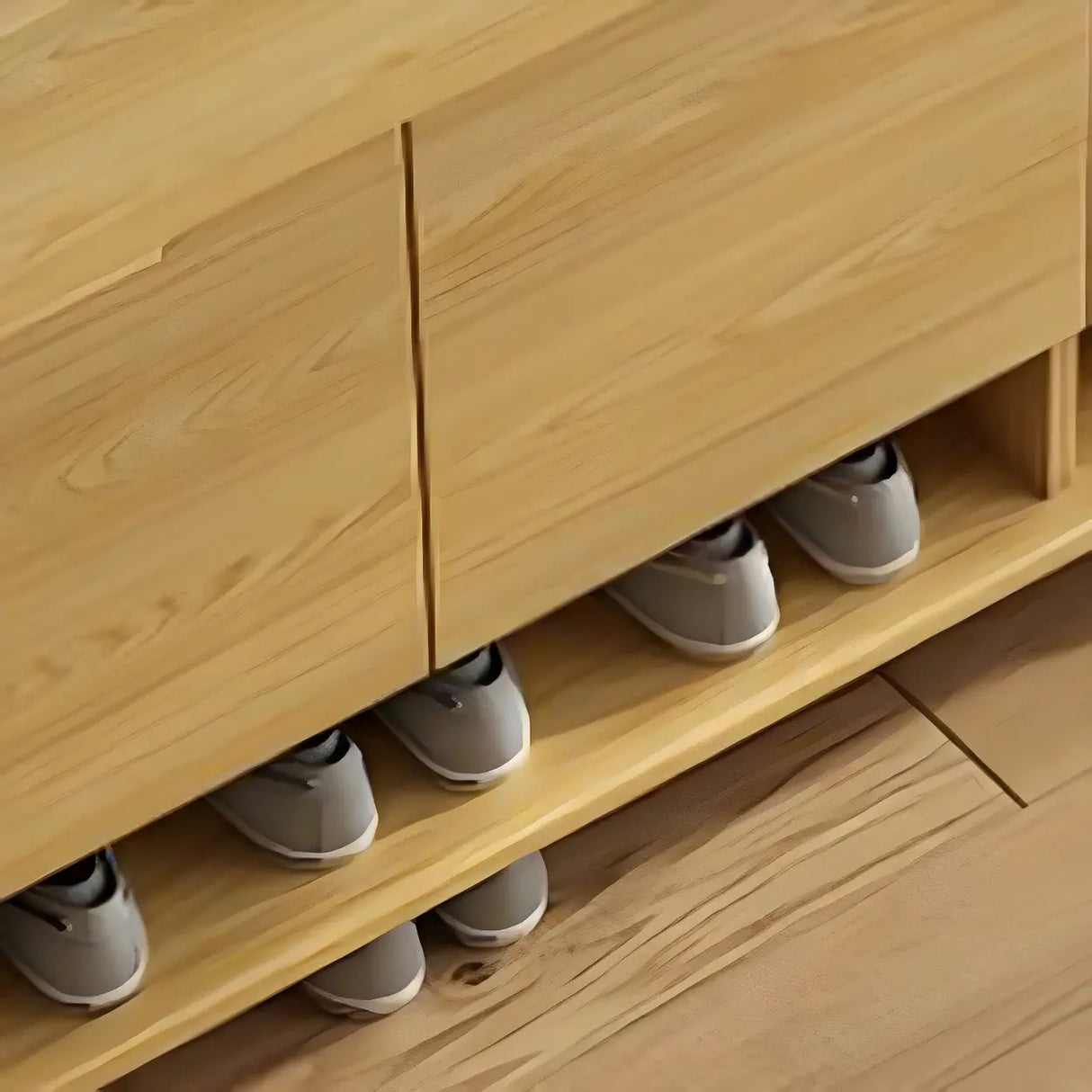Closed Back Wood Hallway Oak Shoe Storage with Drawers Image - 12