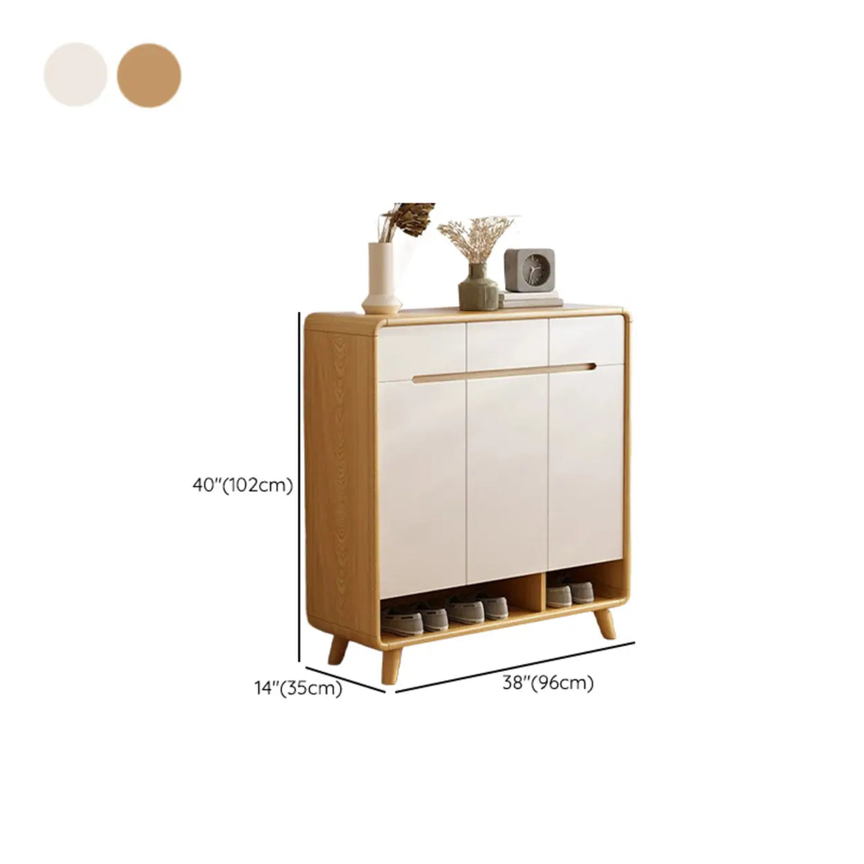 Closed Back Wood Hallway Oak Shoe Storage with Drawers Image - 22