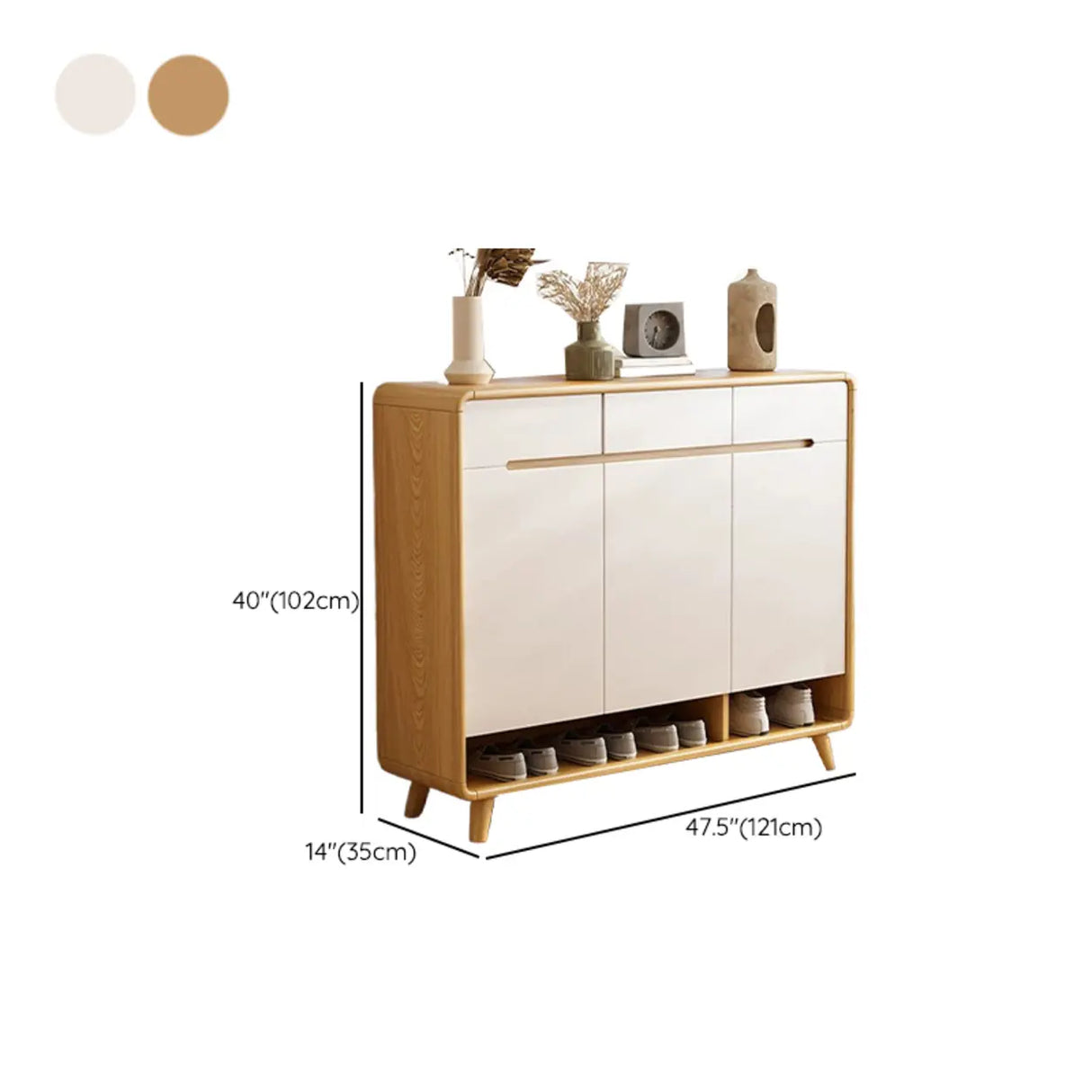 Closed Back Wood Hallway Oak Shoe Storage with Drawers Image - 23