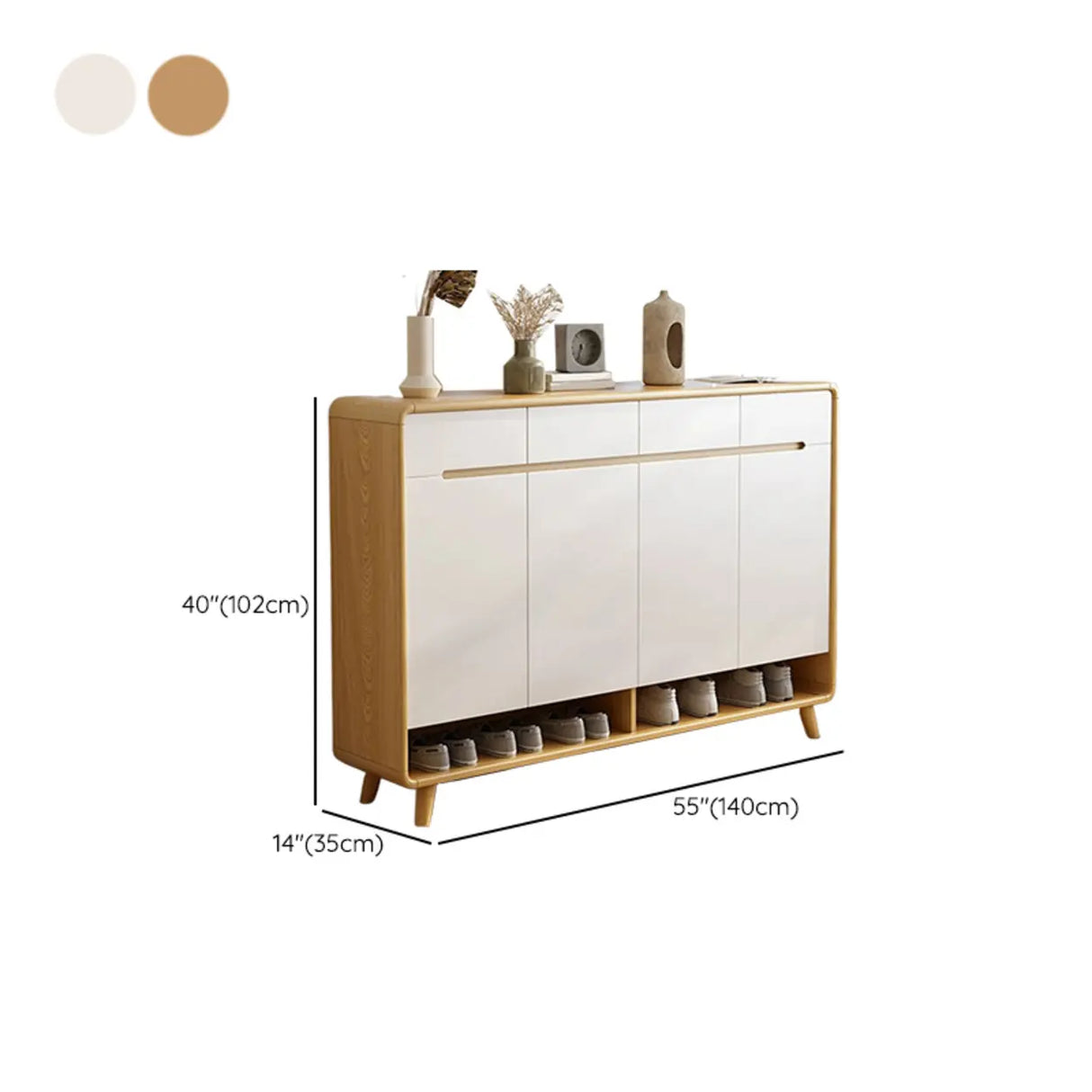 Closed Back Wood Hallway Oak Shoe Storage with Drawers Image - 24