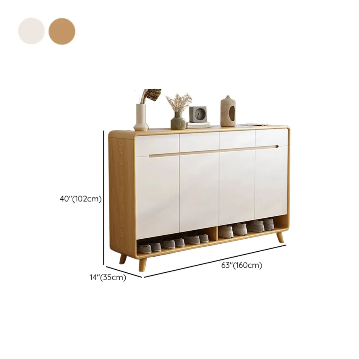 Closed Back Wood Hallway Oak Shoe Storage with Drawers Image - 25