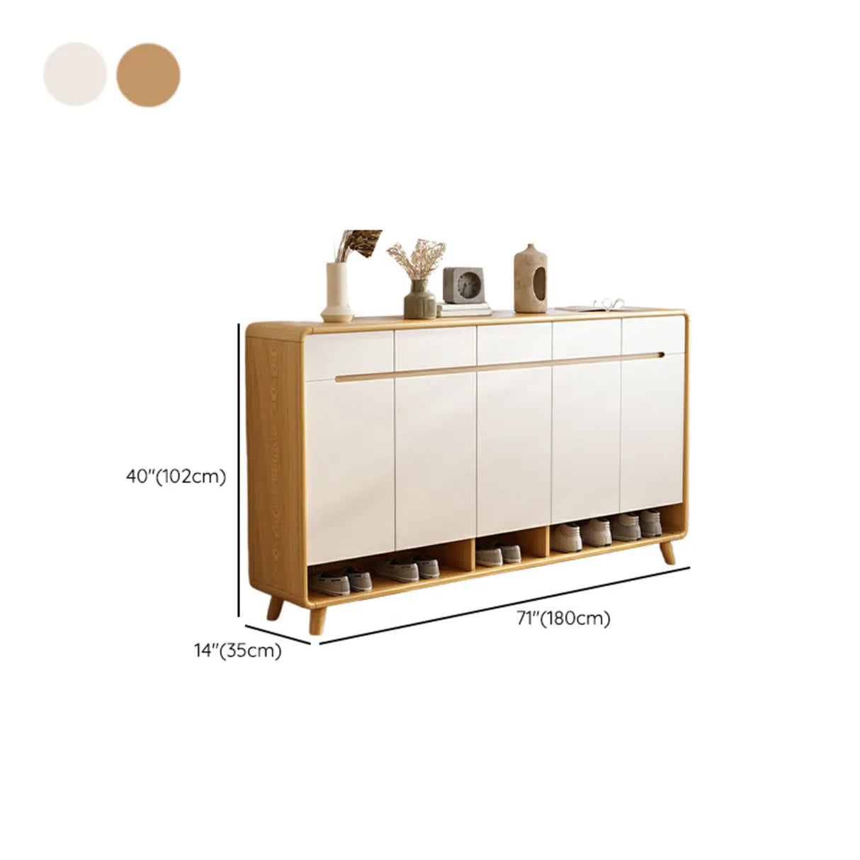 Closed Back Wood Hallway Oak Shoe Storage with Drawers Image - 26