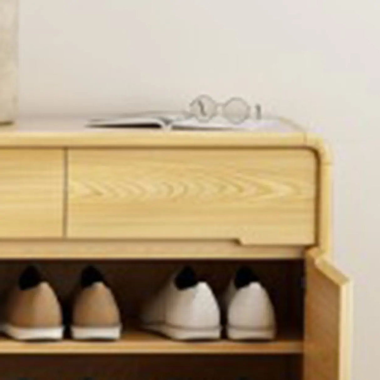 Closed Back Wood Hallway Oak Shoe Storage with Drawers Image - 8