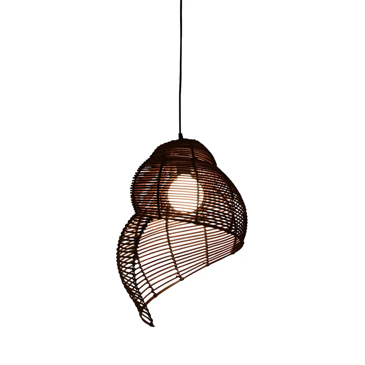 Coastal Beige Coffee Rattan Spiral Shell Pendant Light Image - 2