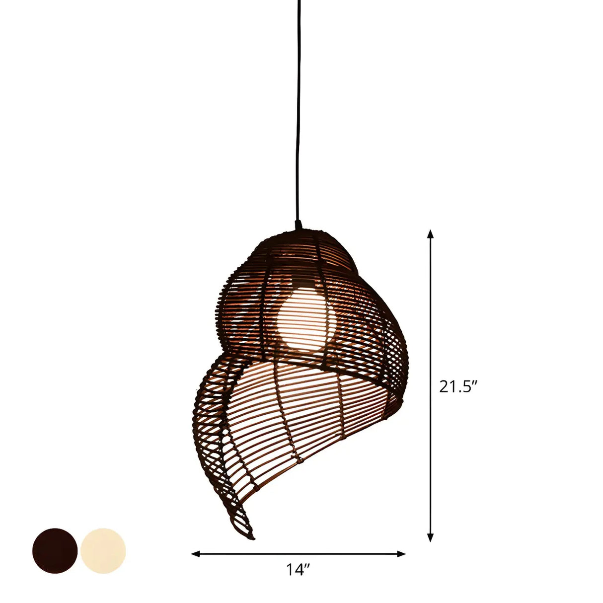 Coastal Beige Coffee Rattan Spiral Shell Pendant Light