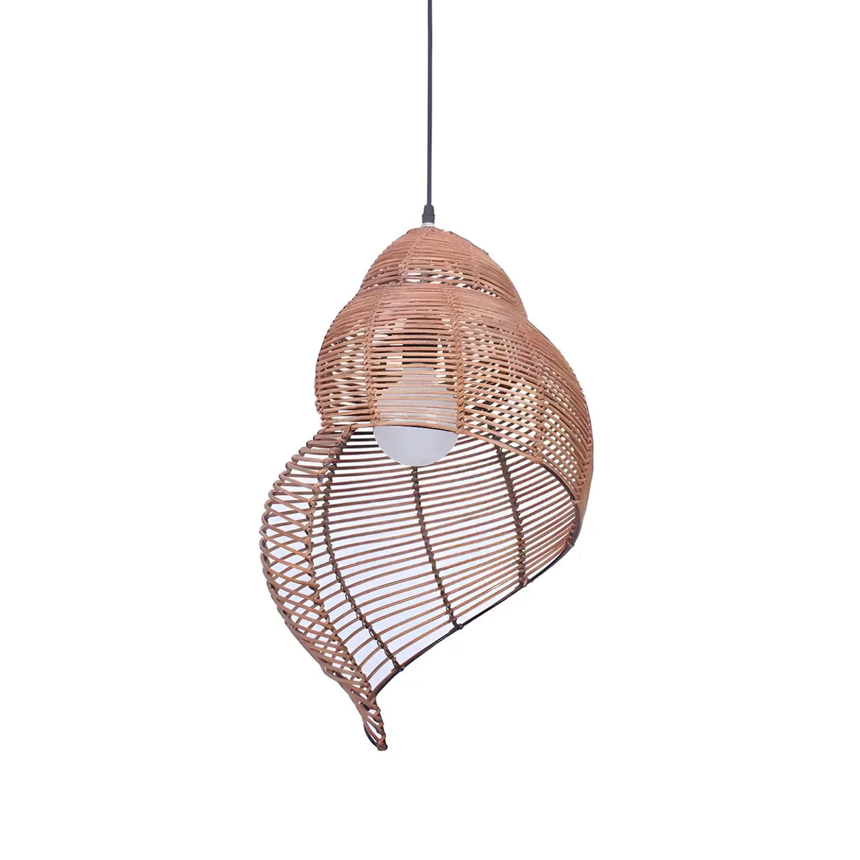 Coastal Beige Coffee Rattan Spiral Shell Pendant Light Image - 4