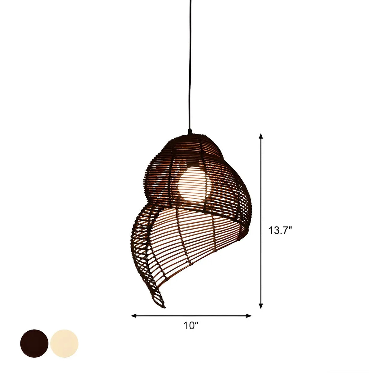 Coastal Beige Coffee Rattan Spiral Shell Pendant Light Image - 6