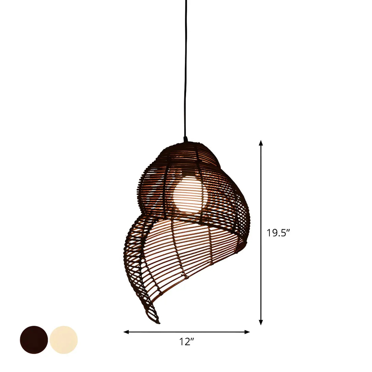 Coastal Beige Coffee Rattan Spiral Shell Pendant Light Image - 7