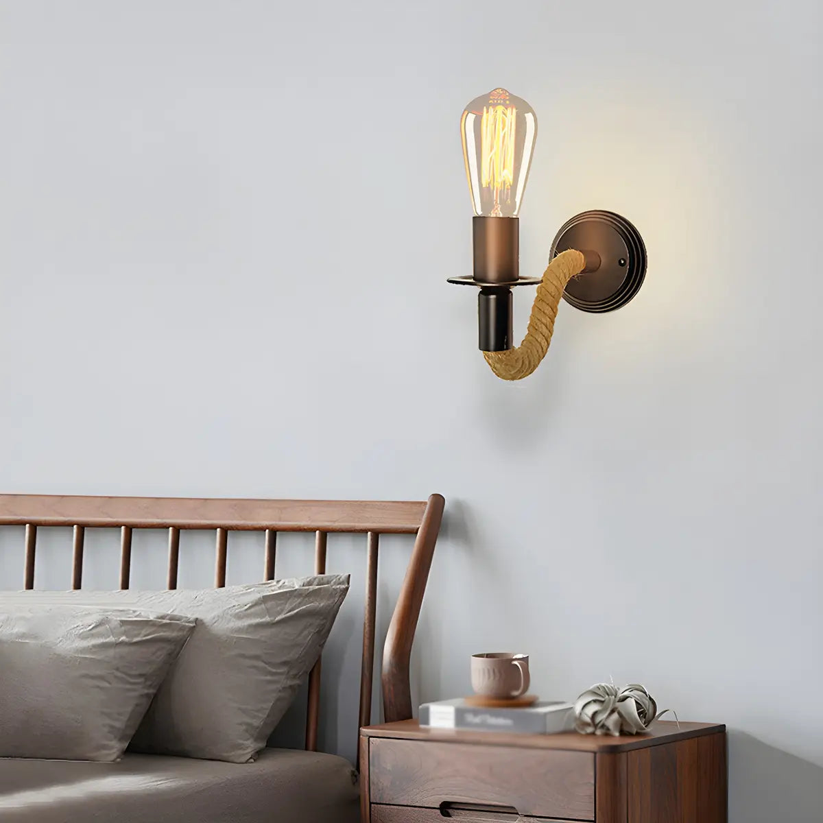 Coastal Curve Rope Metal Bedroom Black Mini Wall Sconce Image - 1