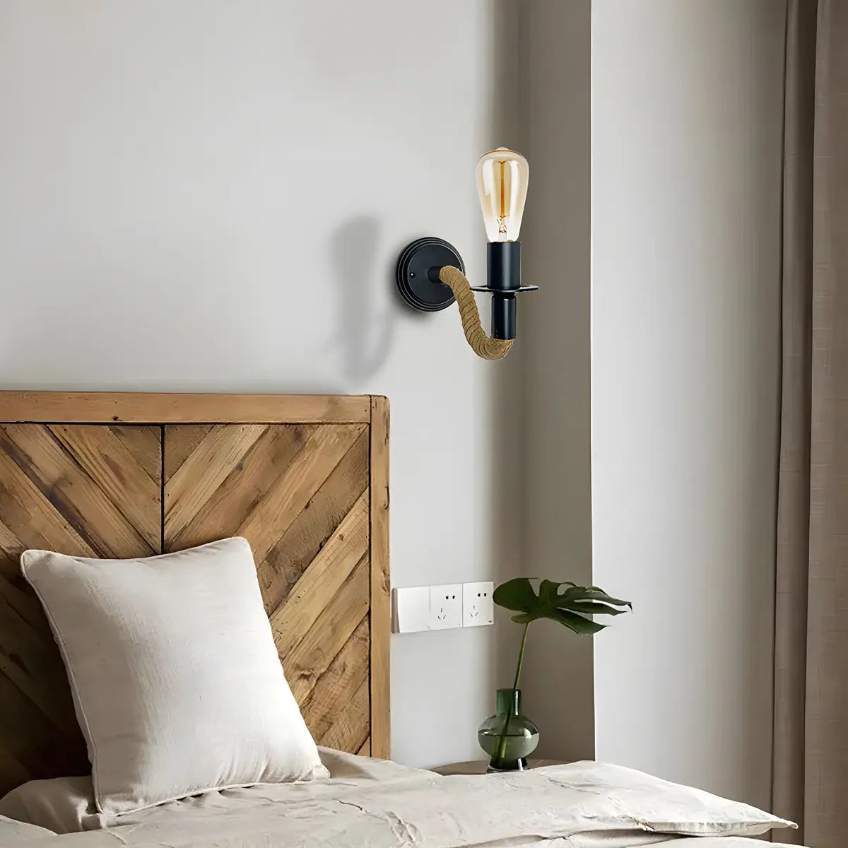 Coastal Curve Rope Metal Bedroom Black Mini Wall Sconce Image - 3