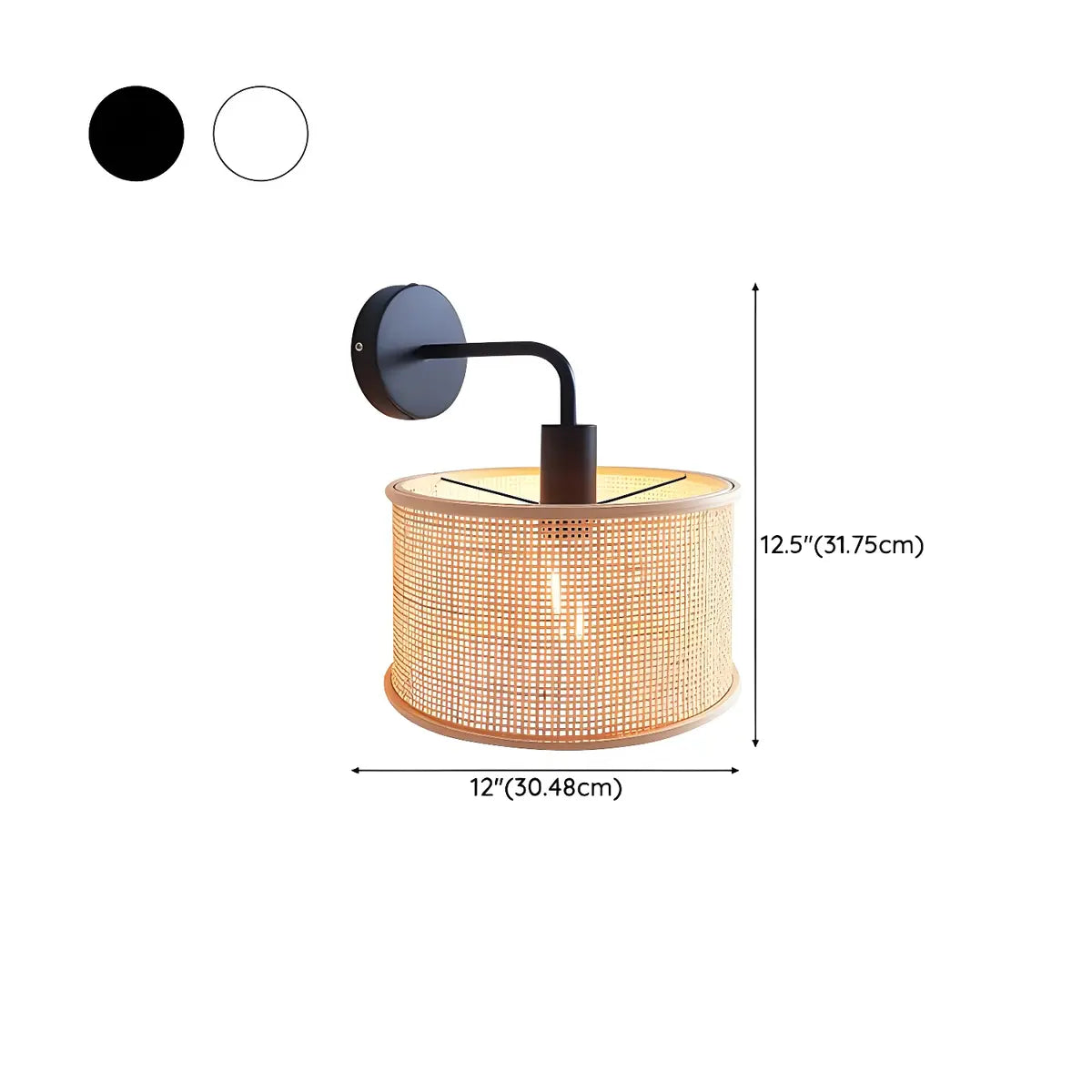 Coastal Cylinder Rattan Bedroom Downlight Black Wall Sconce