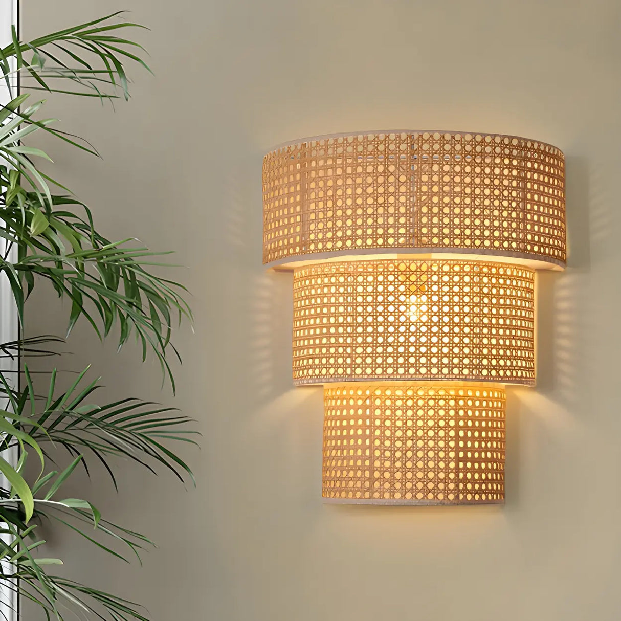 Coastal Cylinder Rattan Living Room Yellow Wall Sconce Image - 5