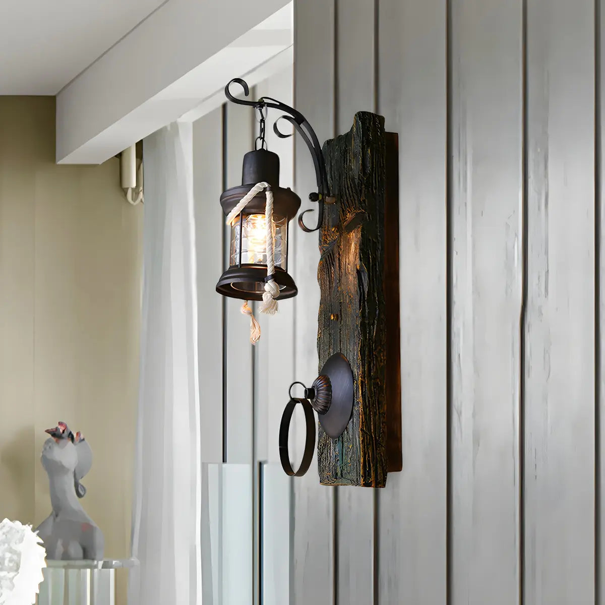 Coastal Lantern Glass Outdoor Black Mini Wall Sconce Image - 6