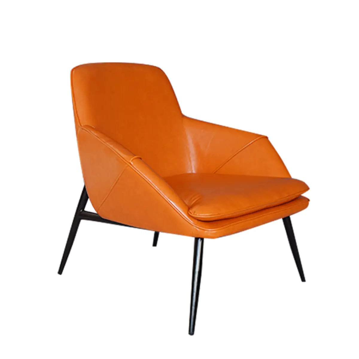 Coffee Leather Sloped Arms Fixed Back Arm Chair Image - 10