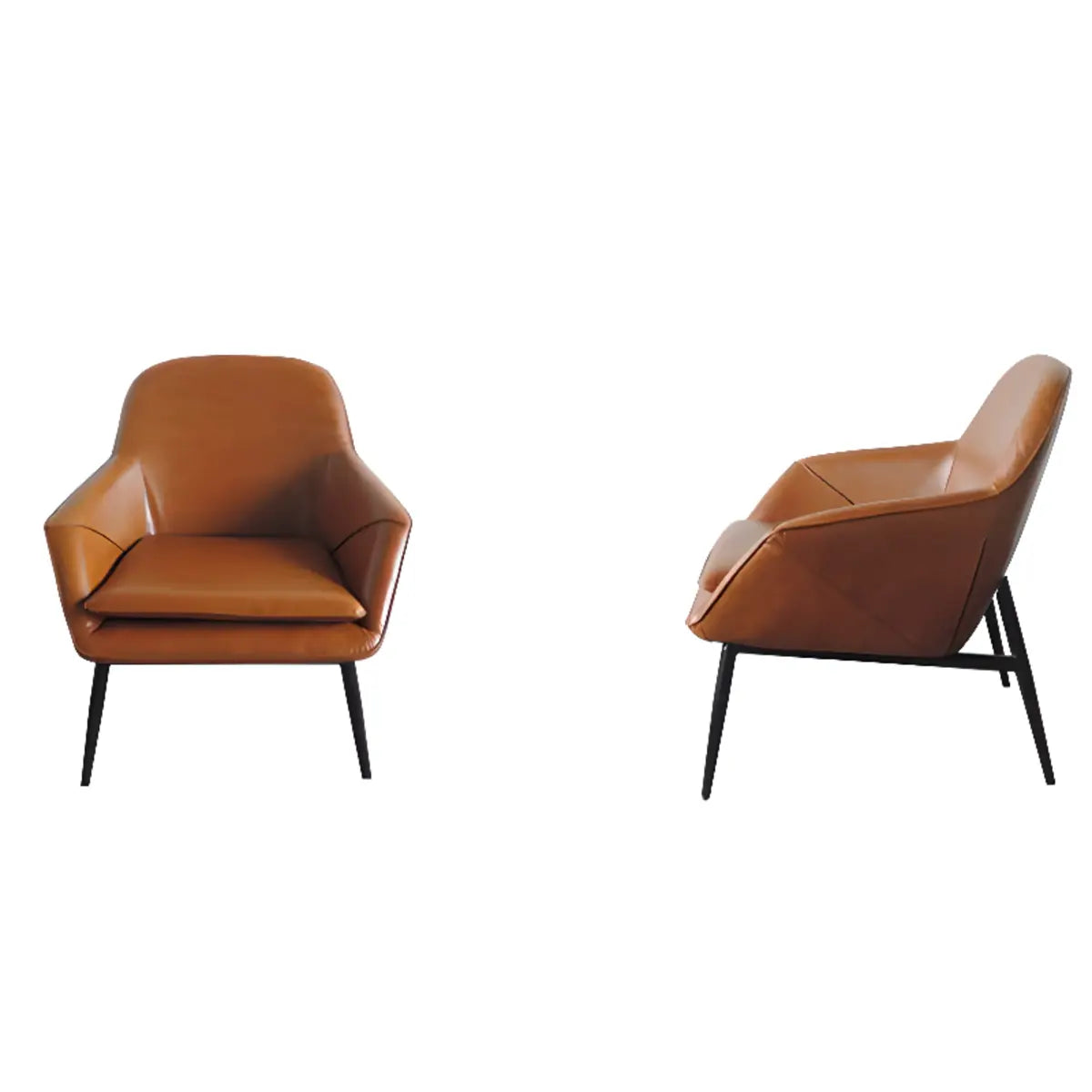 Coffee Leather Sloped Arms Fixed Back Arm Chair Image - 12