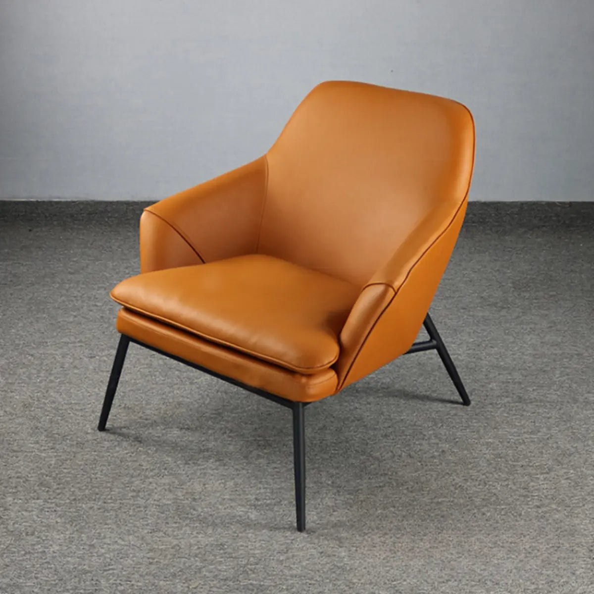 Coffee Leather Sloped Arms Fixed Back Arm Chair Image - 13