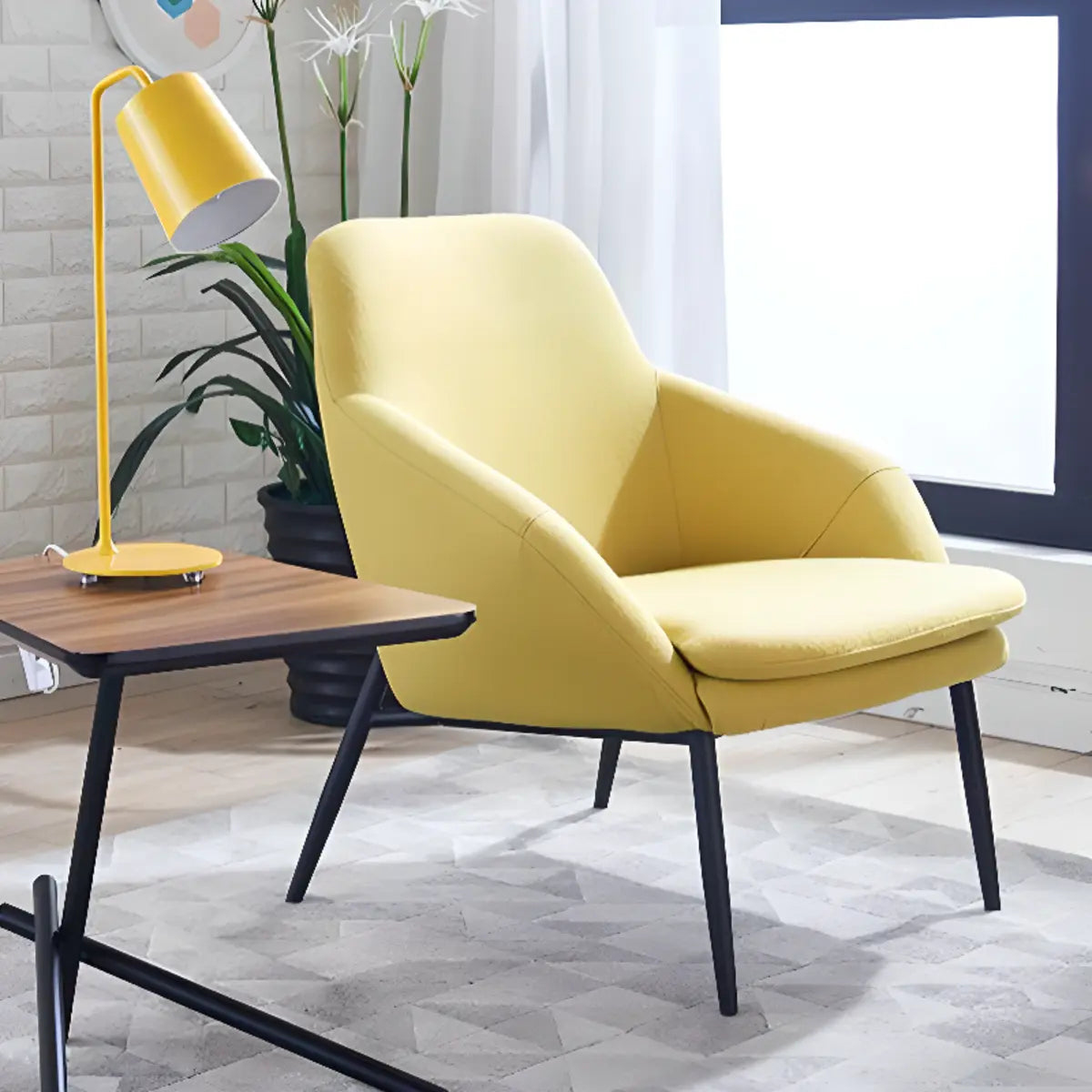 Coffee Leather Sloped Arms Fixed Back Arm Chair Image - 14