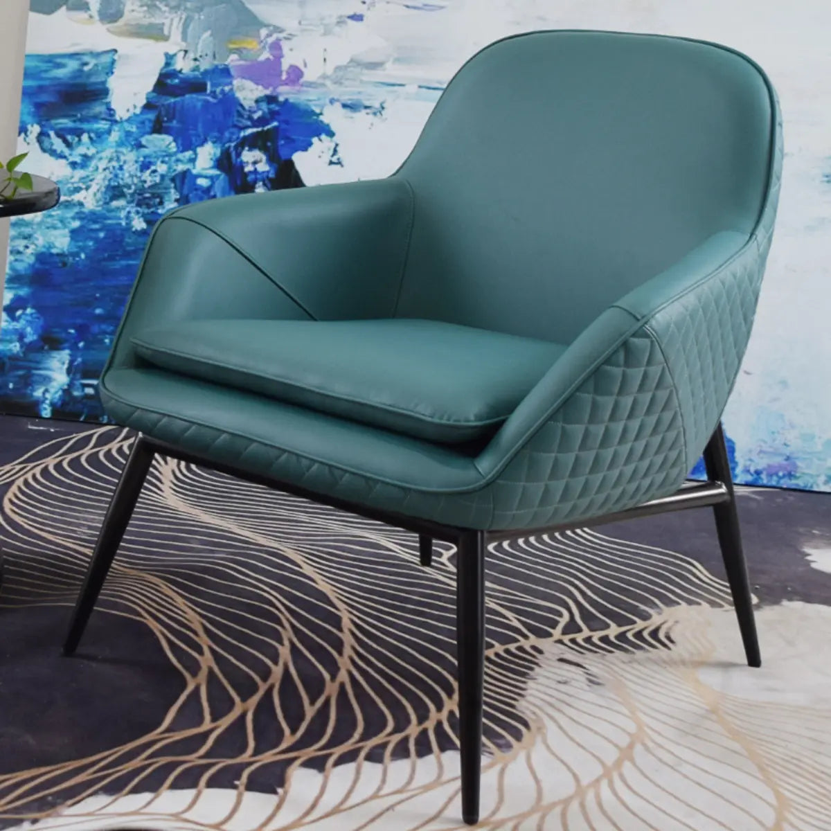 Coffee Leather Sloped Arms Fixed Back Arm Chair Image - 2