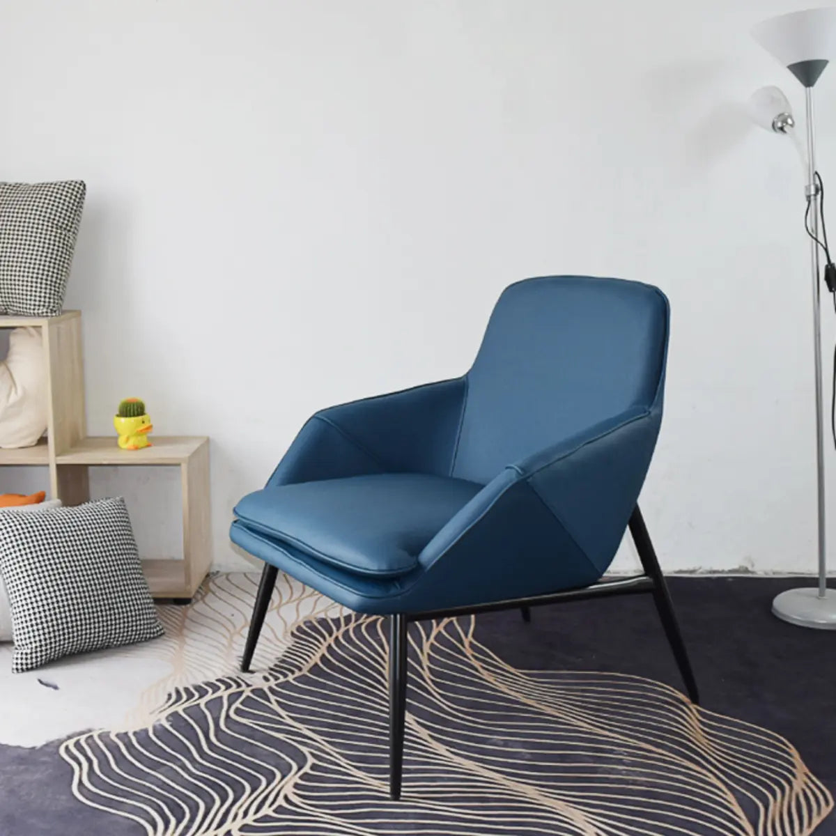 Coffee Leather Sloped Arms Fixed Back Arm Chair Image - 4