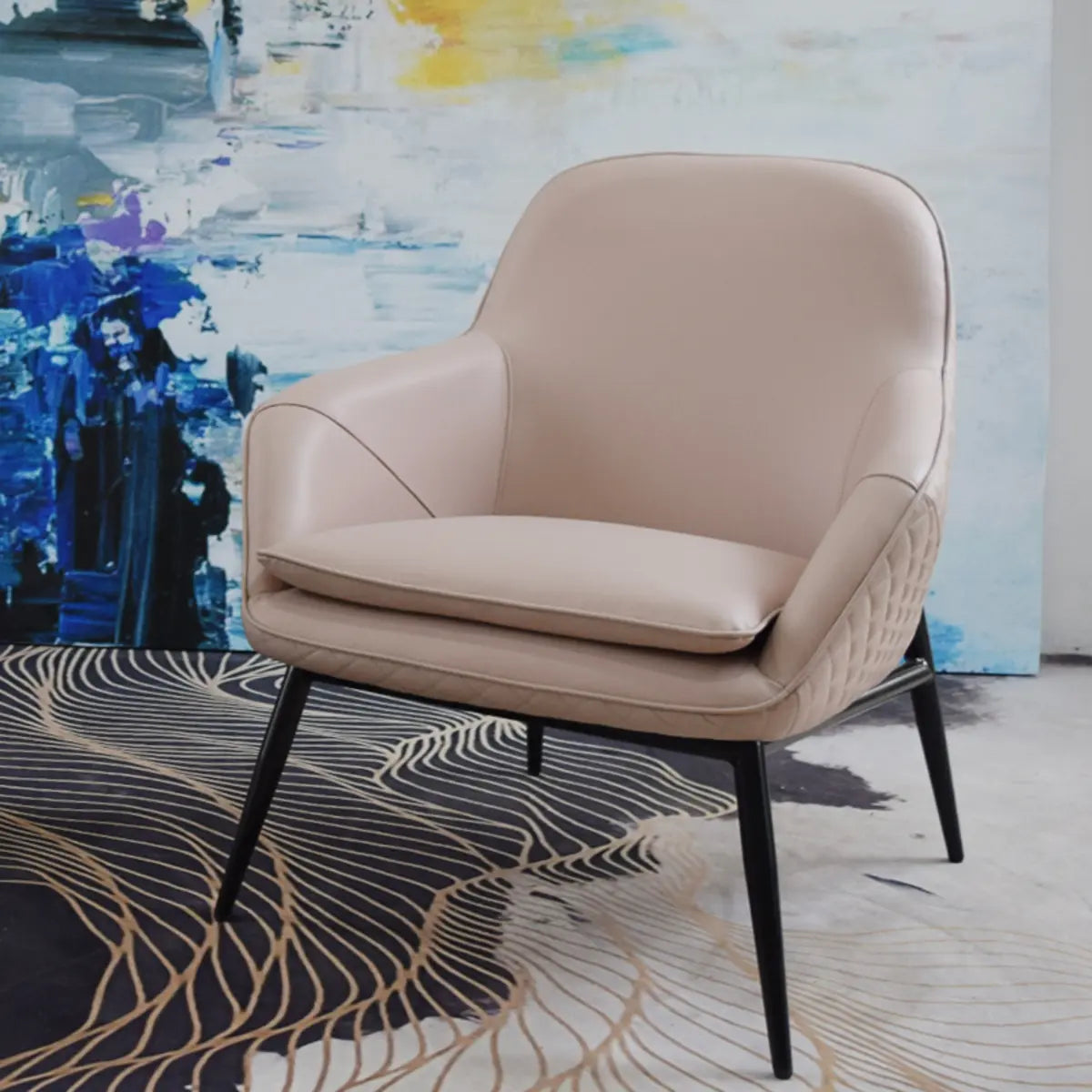 Coffee Leather Sloped Arms Fixed Back Arm Chair Image - 5