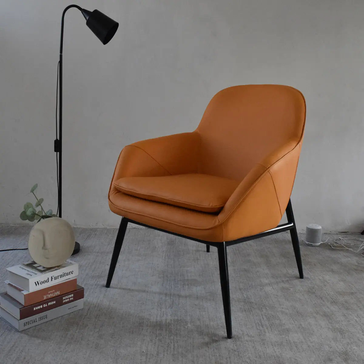 Coffee Leather Sloped Arms Fixed Back Arm Chair Image - 6