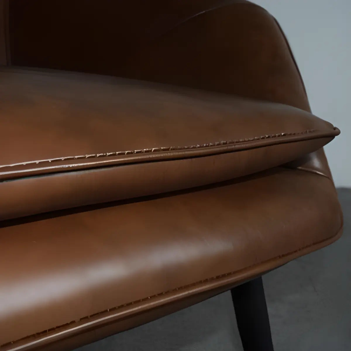 Coffee Leather Sloped Arms Fixed Back Arm Chair Image - 7