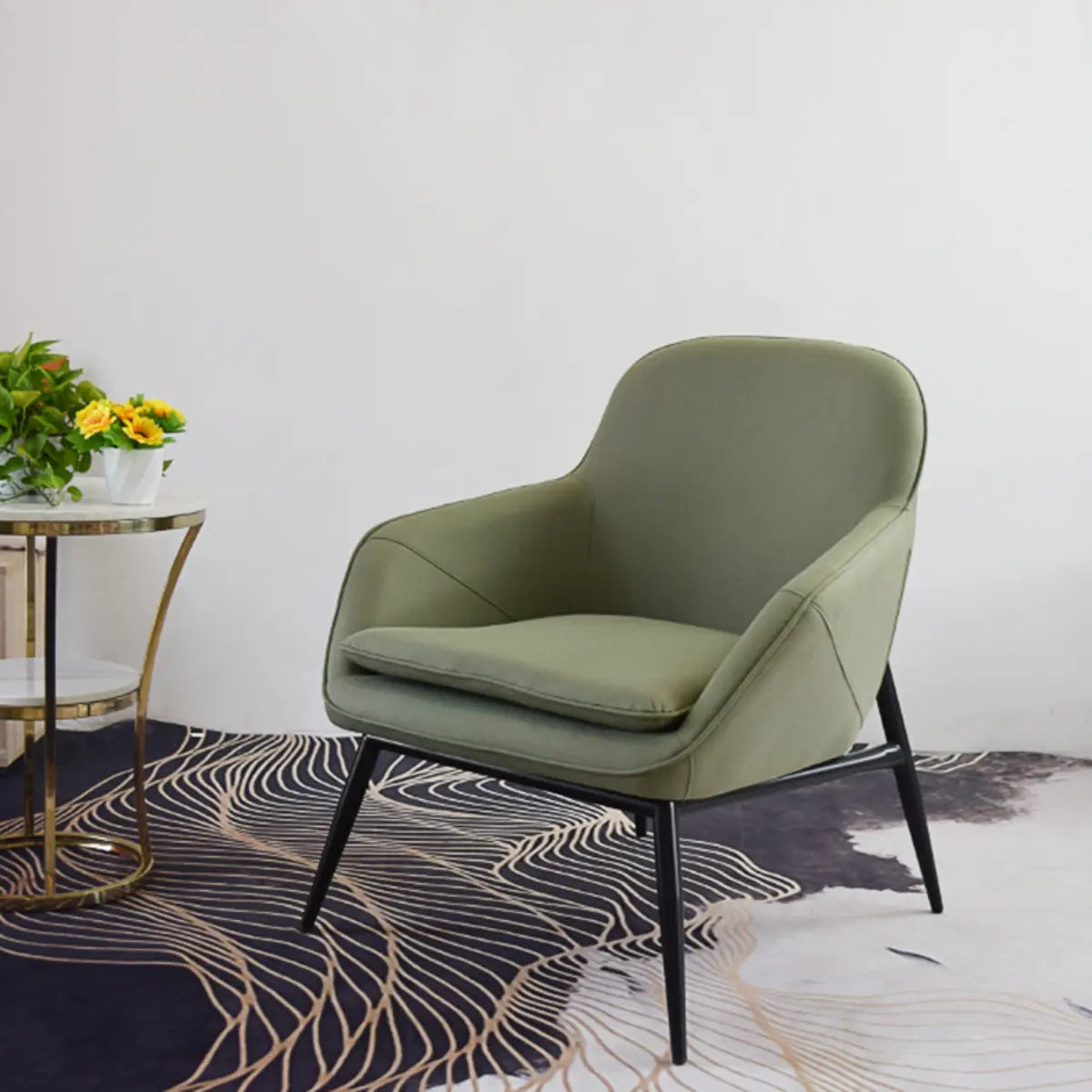 Coffee Leather Sloped Arms Fixed Back Arm Chair Image - 8